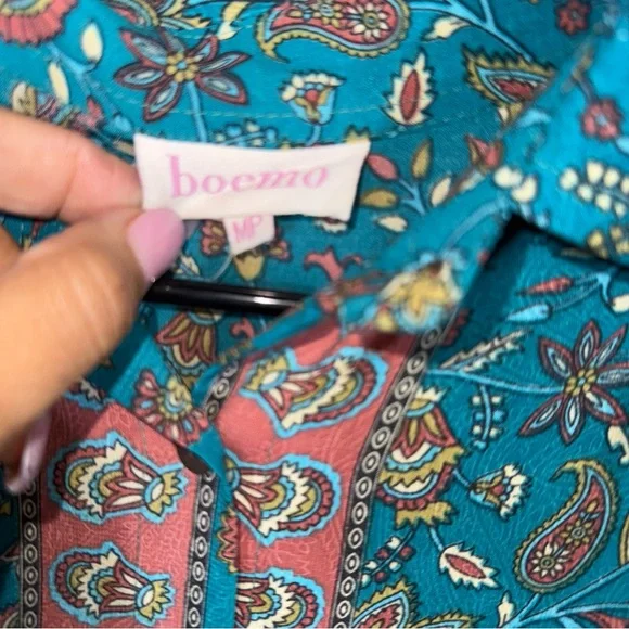 Boemo Maxi Dress –‎ Teal Floral Boho Prairie Style – Size medium petite - Picture 6 of 11